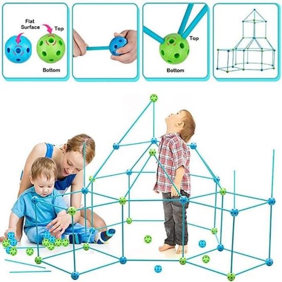STLOVe Kits de construction Fort pour enfants, puzzle à faire soi-même,  jouet de maison, 132 jouets éducatifs, tunnels, tente de jeu pour garçon et