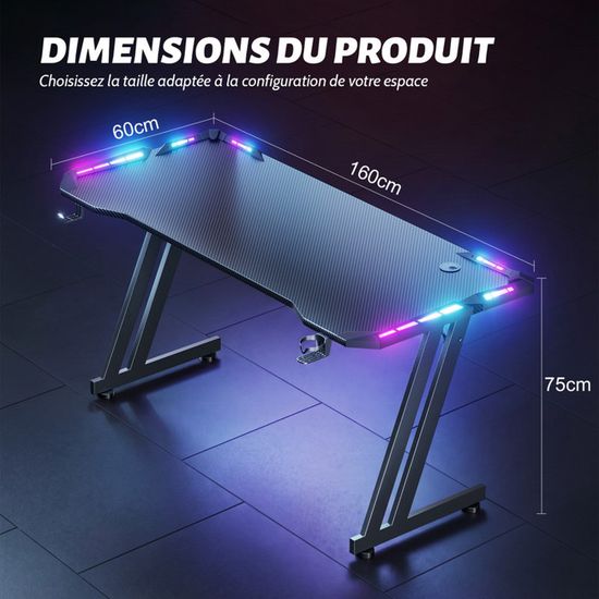 Froadp Bureau de jeu 140x60cm - Bureau de gaming en forme de Z - Bureau PC noir avec surface en fibre de carbone - Bureau d'ordinateur ergonomique avec porte-gobelet et crochet pour Froadp Bureau de jeu 140x60cm - Bureau de gaming en forme de Z - Bureau PC noir avec surface en fibre de carbone - Bureau d'ordinateur ergonomique avec porte-gobelet et crochet pour