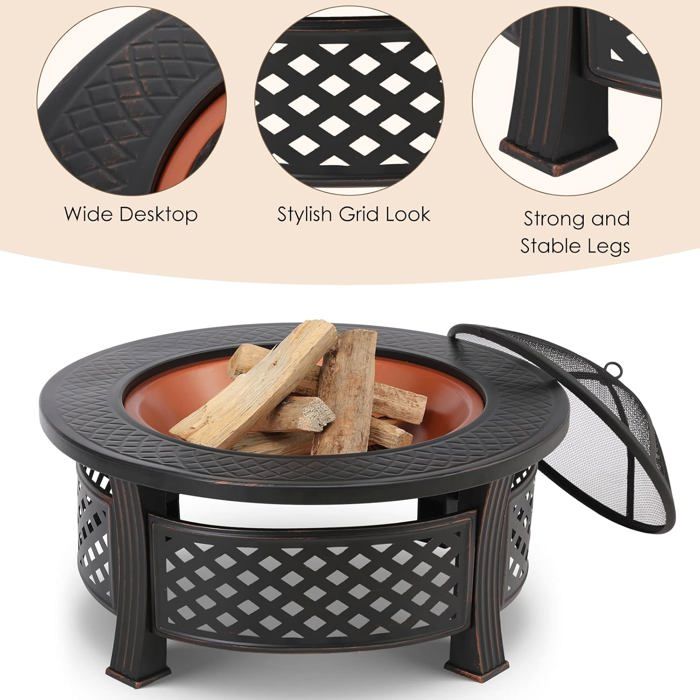 Braséro Barbecue Exterieur avec Housse de Protection, 3 en 1 Cheminée de Jardin, 80x80x54cm, Chauffage en Hiver - Jardin