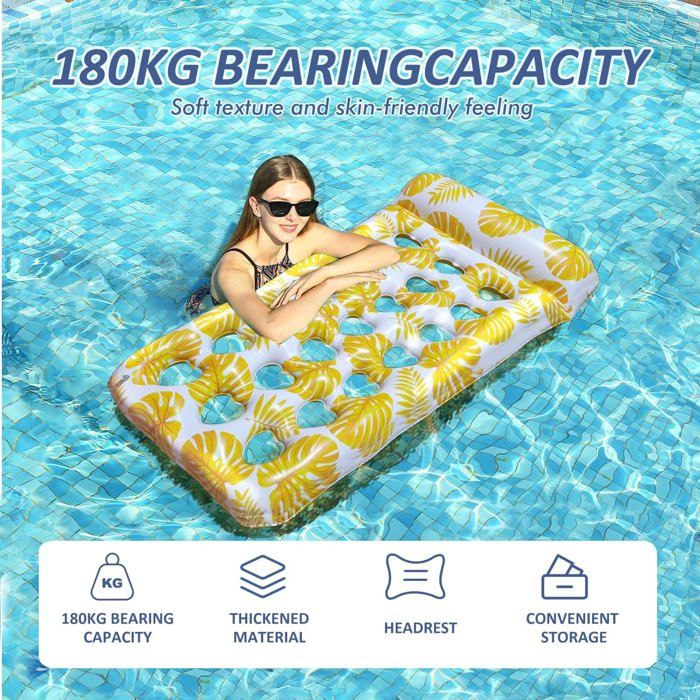 Flotteur Hamac Piscine Gonflable 185x85 Cm – 21 Trous – Chaise/Lit – Été Plage Lac – Porte 125 Kg