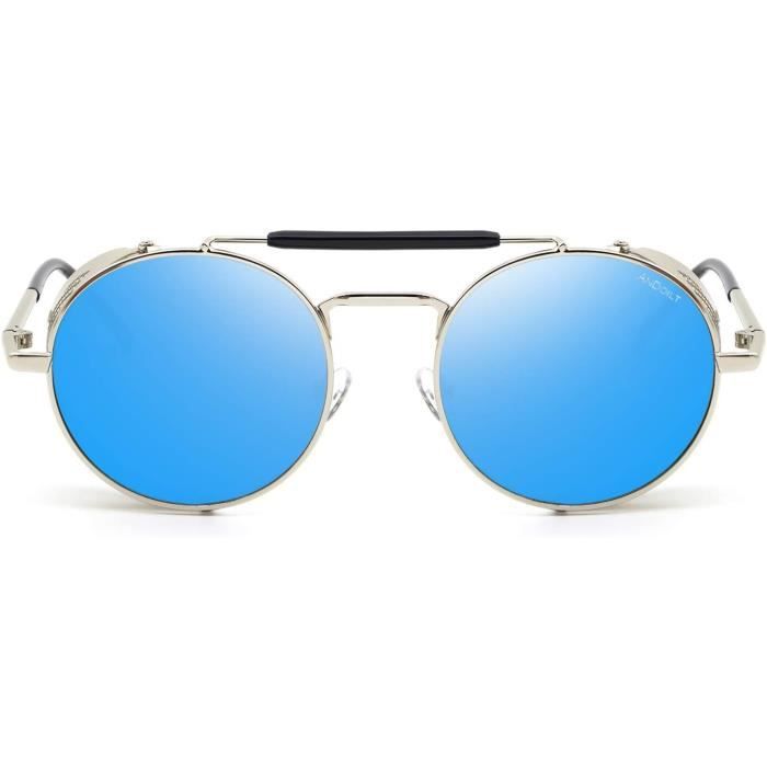 Lunettes De Soleil Polarisées Rondes Rétro GQUEEN - Cadre Métal Miroir - Protection UV400 Unisexe
