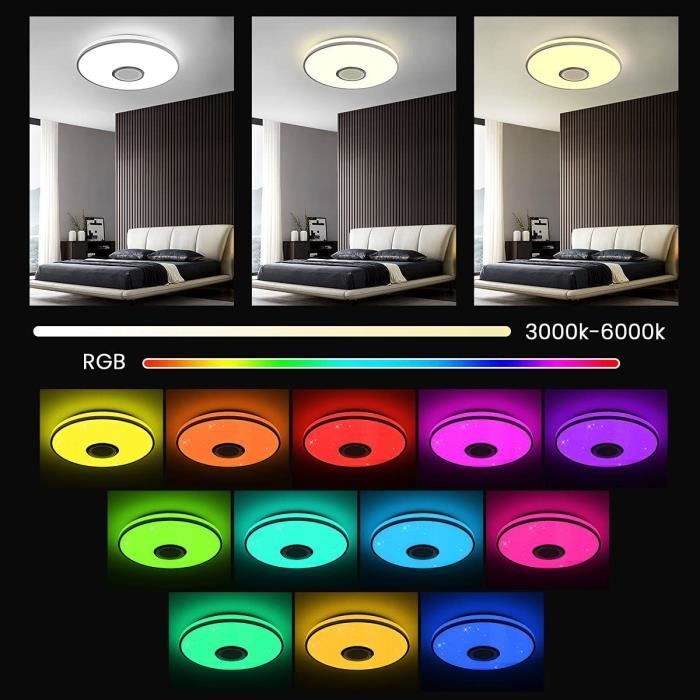 Plafonnier Led Sans Fil Télécommande Smart Light Rgb Dimmable App Bluetooth  Music Home Light pour Bedroom Living