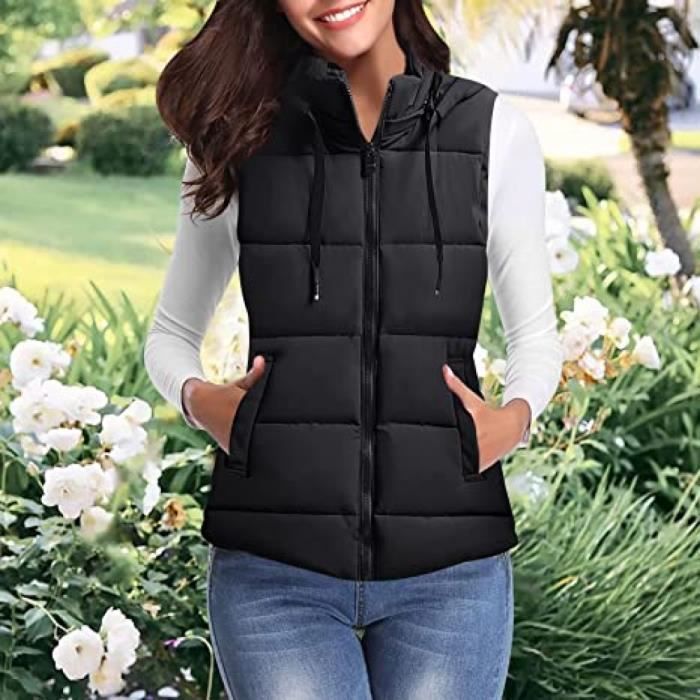 Gilet à Capuche Sans Manches Pour Femmes - Zippé Décontracté, Léger Et Chaud Avec Poches | Parfait Automne-hiver