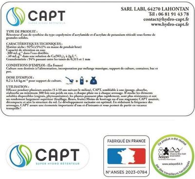 CAPT Super Hydro Rétenteur D'eau 1kg | Poudre Pour Plantes, économie D'eau | Fabriqué En France