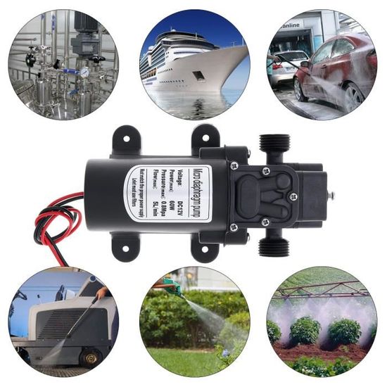 min 60W DC 12V Micro voiture diaphragme haute pression pompe à eau 5L