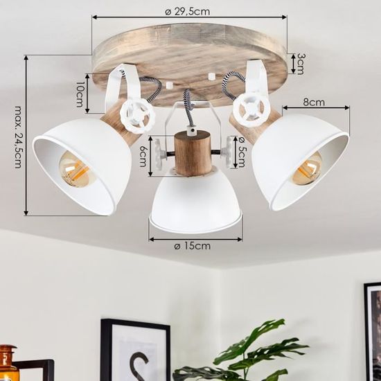 Plafonnier LED ANWIO 3 Spots Orientables - Design Vintage Bois E27