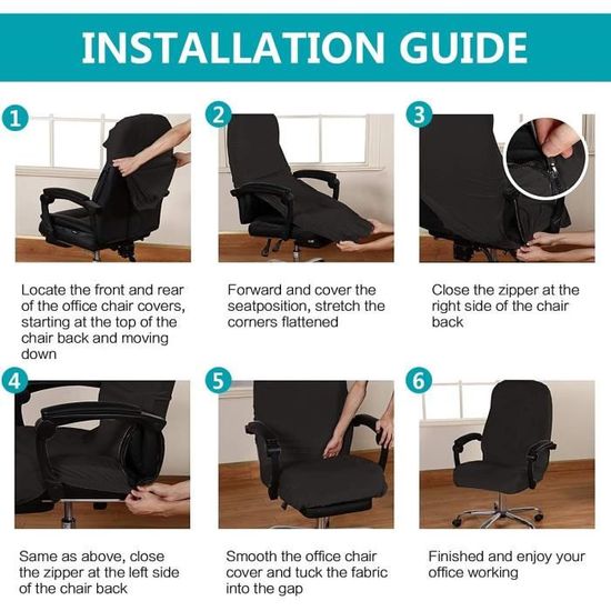 2 Paires Housse D'Accoudoir Chaise Bureau Élastique Amovible - Protection Confortable Noir