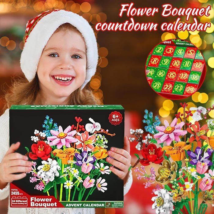 Calendrier De L'Avent 2025 Avec Blocs De Construction Floraux - Kit De 24 Modèles Miniatures à Monter