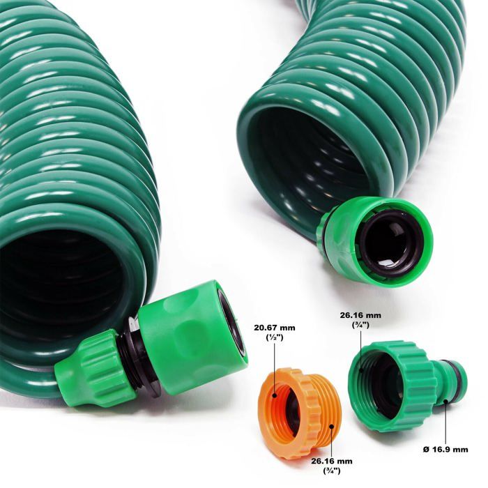 Besttoolifes Tuyau Arrosage Spirale Extensible 15m - Polypropylène Avec Lance Et Adaptateurs