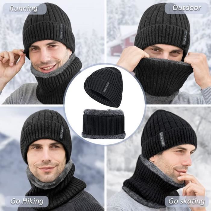 Chapeau Chaud Bonnet Homme Tricot Tour de Cou avec ensemble bonnet