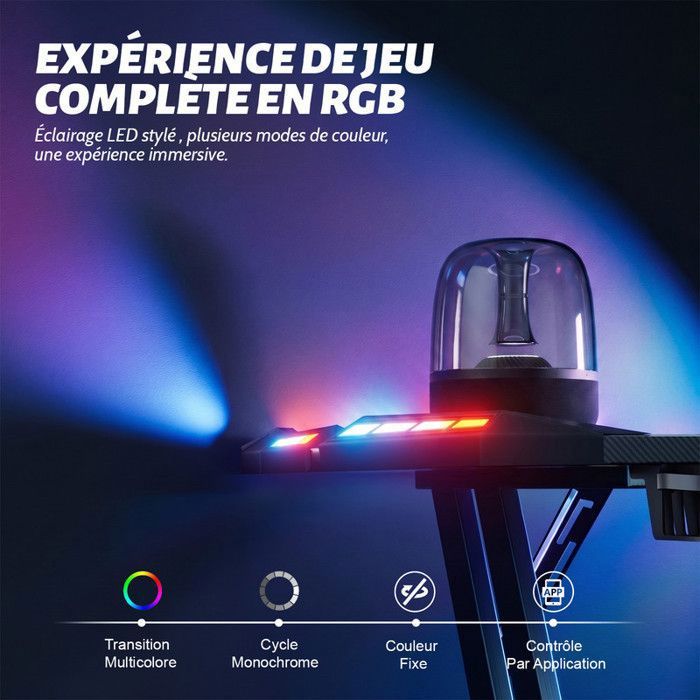 Bureau Gaming électrique Réglable Hauteur - LED RGB, Plateau 160x60 Cm, Mémoire 3 Positions - Bureau Assis-debout