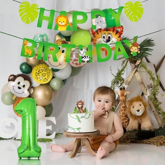 SUNBEAUTY Anniversaire Jungle Party Decoration Happy Birthday Deco Kit  Latex Ballons, Tourbillon Suspendu, Guirlande Papier, Cake Topper d'animaux  pour Enfant Fille Garcon — 74pcs : : Cuisine et Maison