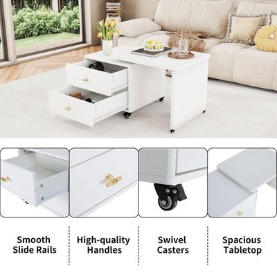Table Basse Avec Roulettes Table Basse Extensible VOWNER – 2 Tiroirs, Plateau Rotatif, 6 Roulettes, Blanc, Pour Salon Et Bureau Table Salon Avec Roulettes Table Basse Avec Roulettes Table Basse Extensible VOWNER – 2 Tiroirs, Plateau Rotatif, 6 Roulettes, Blanc, Pour Salon Et Bureau Table Salon Avec Roulettes