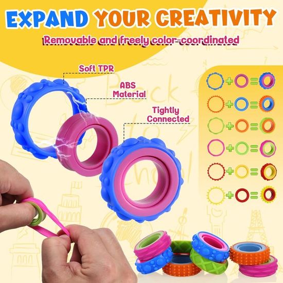 Lot De 12 Bagues Anti Stress Enfant Et Adulte - Fidget Toys Silicone Sensoriel TDAH Outil Sensoriel Concentration