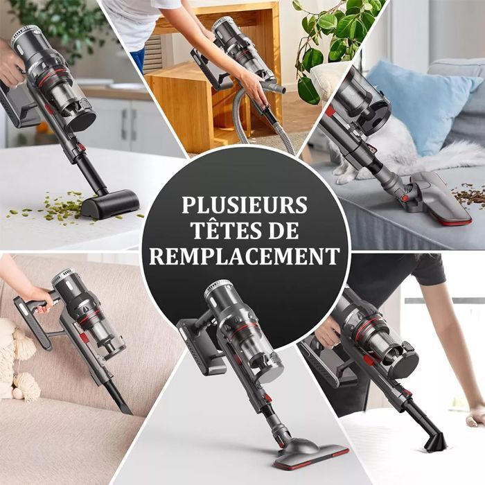 Aspirateur Balai Sans Fil 700W 60Kpa 3 Vitesses 70min Autonomie Avec Écran Tactile LED Pour Tapis Sols Durs Et Poils D'animaux - Electroménager