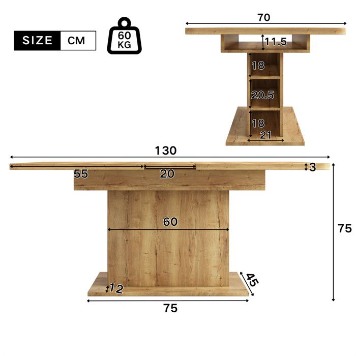 Table à Manger Extensible , Table Pliable Gain de Place 4,6 Personnes avec Étagères et Casier à Bouteilles, MDF et Métal, 110,140×80×75 cm, Noir | Leroy Merlin