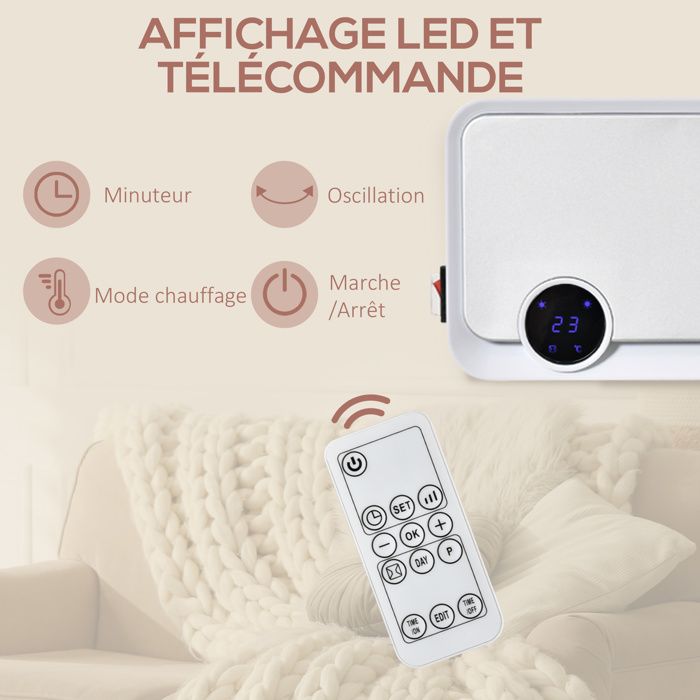 Radiateur Soufflant Fixe 2000W Blanc Avec Base Oscillante - Chauffage Compact 2 Niveaux