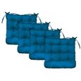 Lot de 4 galettes, coussins carrés capitonnés pour chaise - Bleu azur - Linxor-0