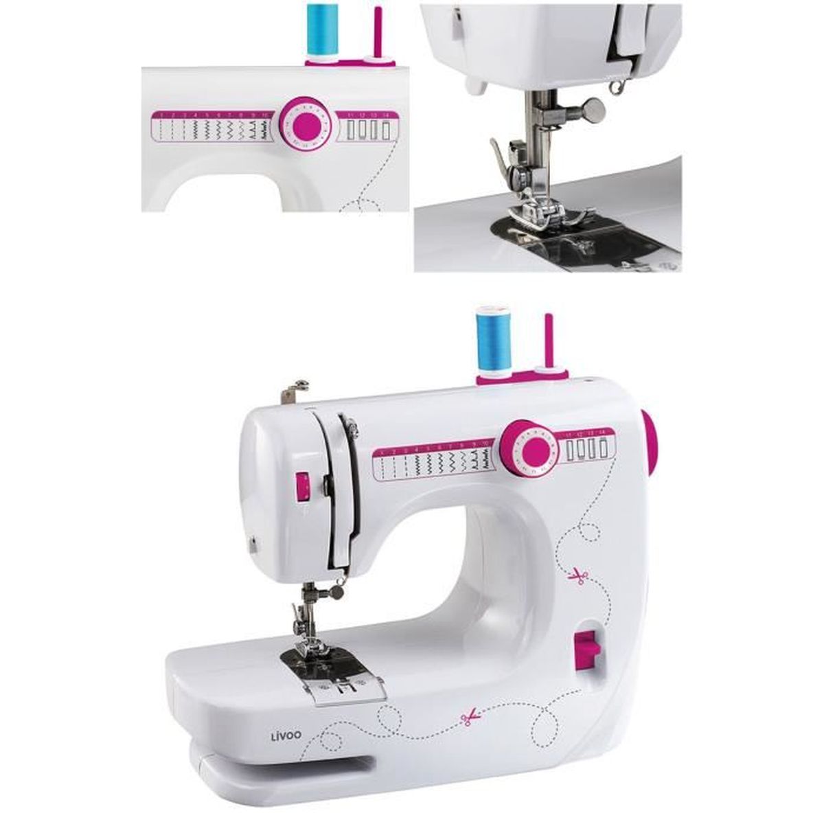 Guide De Couture Magnétique 2-en-1 Avec Découseur - Accessoire Pour Machine à Coudre - 2 Pièces (Rose/Orange)