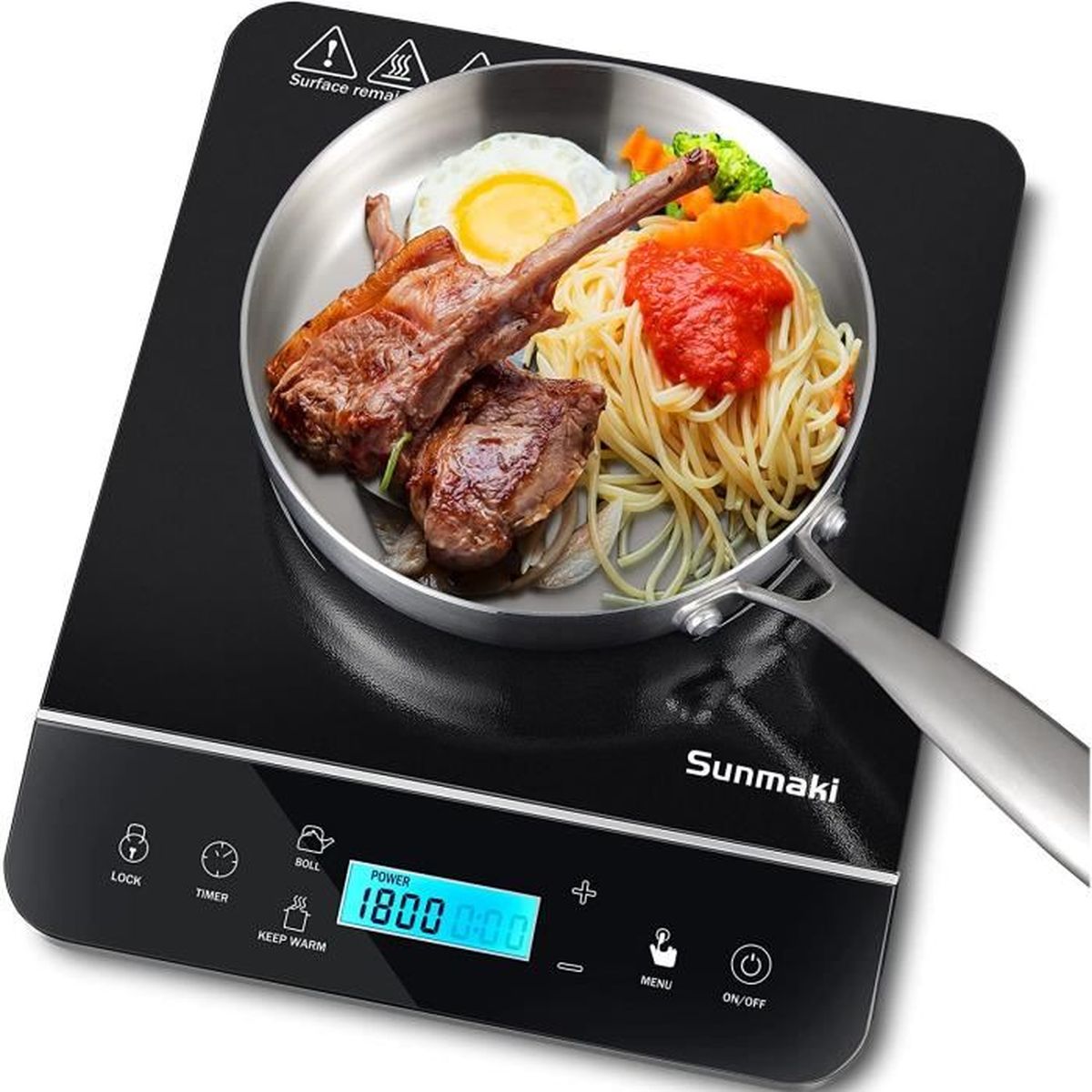 Table Induction Portable CHANGBERT Cib-80 – 1800W – Inox – Avec Casserole Et Couvercle