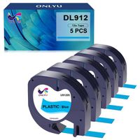 5x ONLYU Compatible pour Dymo LetraTag Ruban Plastique 91205, 12mm x 4 m,pour Dymo LetraTag LT-100H,  noir sur bleu