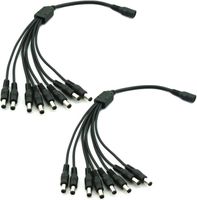 Lot de 2 câbles d'alimentation répartiteurs CC 1 à 8 voies, fiche 5,5 mm x 2,1 mm pour caméras de vidéosurveillance