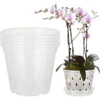 5PCS Pots pour Orchidées, Pots D'orchidées pour Le Rempotage, Fleurs avec Trous Drainage Et Soucoupes, Pot Fleurs Transparent