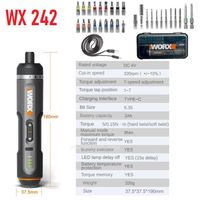 WX242 - Worx-Mini tournevis électrique sans fil intelligent, 4V, Poignée aste USB, Jeu de 30 embouts, Outil d