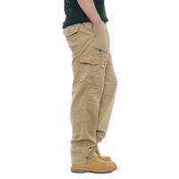 Pantalon Cargo Homme Multi Poches Regular Droit Taille Elastique Pantalon de Travail Coton Couleur Unie Kaki jaune