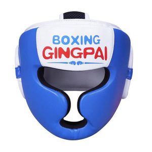 CASQUE DE BOXE - COMBAT Casque de boxe - combat,Casque de boxe en cuir PU pour enfants,protège-tête,équipement de sauna,MMA,Muay Thai- HL Blue white