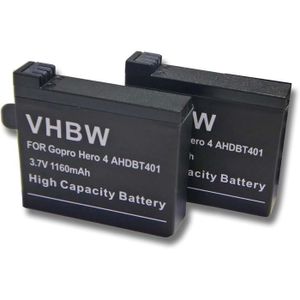 Batterie Pour GoPro Hero 4 - 2 Pièces, 3.8V 1160mAh, Compatible Hero 4 Black, Silver, Plus