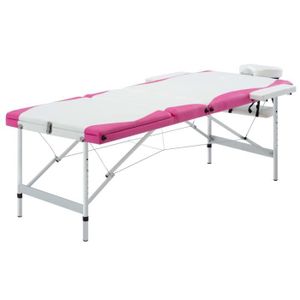 TABLE DE MASSAGE - TABLE DE SOIN LIU-7385062558083-Table de massage pliable 3 zones Aluminium Blanc et rose
