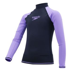 TOP DE GLISSE - LYCRA Speedo Rashguard Essential pour jeunes filles Manches Longues, Protection solaire UPF 50+, Bleu marine-Ultra violet