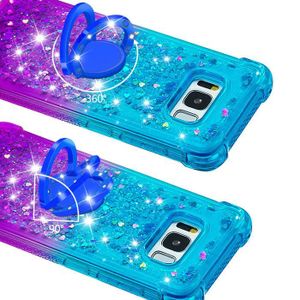 COQUE - BUMPER Coque Samsung Galaxy S8 Plus, Bleu Violet Transparent Support Bague Liquide Paillette Silicone Luxeux Légère Anti-Rayure
