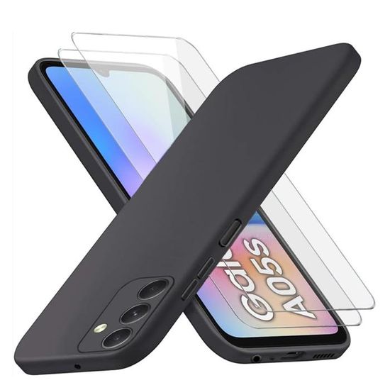 Coque Silicone Noir Pour IPhone 15 Avec 2 Vitres De Protection En Verre Trempe Et 2 Protections Objectif Arriere