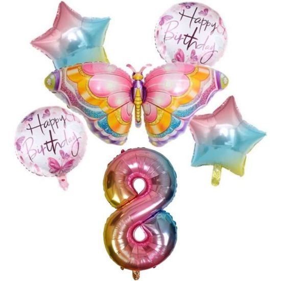 Anniversaire Papillon Fille 8 Ans Kit - Decoration Anniversaire Papillon,  Ballon Papillon Chiffre 8 Rose Arcen-Ciel, Happy B[J2964]