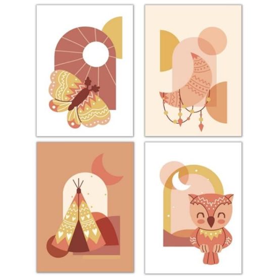 Lot De 4 Affiches Dinosaures Pour Chambre Enfant - 20x25 Cm, Sans Cadre, Toile Résistante - Décoration Murale