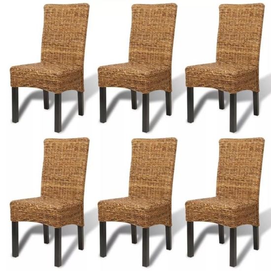 [Style Campagne] 25839 Lot de 6 Chaises à dîner - Chaise à dîner - Chaise de salle à manger - Bois solide de manguier et abaca