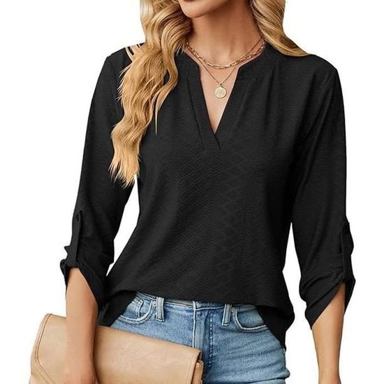 Robe pull femme noire col V manches boutonnées