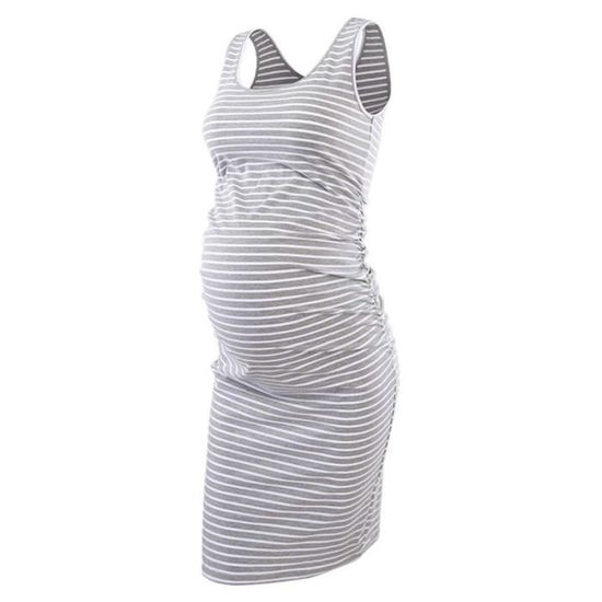 Robe Maternité Fleurie Sans Manches Femme – Imprimé Coutures Contrastées Élégante, Robe Grossesse Blanc M