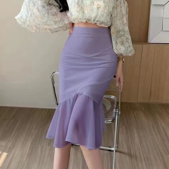 Jupe,Jupe Midi plissée en mousseline de soie pour femmes, Style coréen