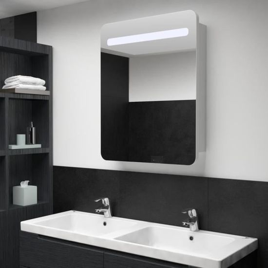 Armoire de salle de bain-Meuble de salle de bain Armoire de rangement Meuble lavabo évier à miroir LED 60x11x80 cm