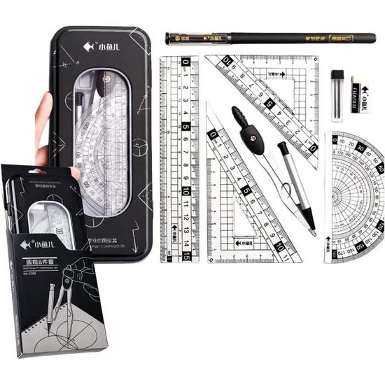 8 pcs Compas College, Mallette Extérieure en Métal Durable