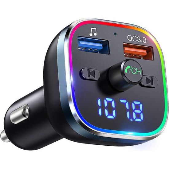 Transmetteur FM voiture bluetooth grand écran couleur QC3.0 chargeur de