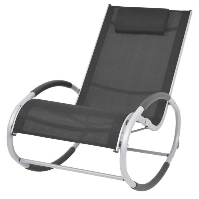 Fauteuil RELAX Chaise à bascule Fauteuil à Bascule d'extérieur Noir Textilène#82452