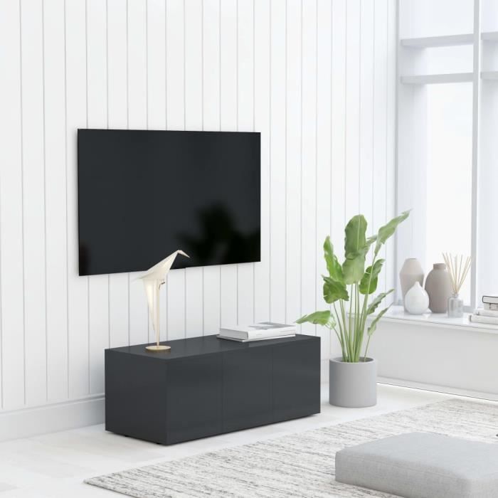 Yoshihiro Meuble TV Gris 80x34x30 cm Aggloméré