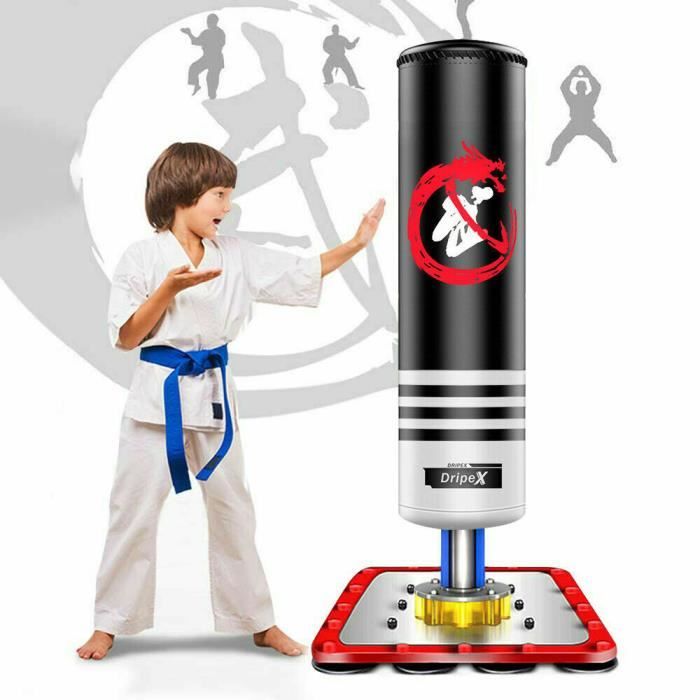 Dripex Sac de Frappe sur Pied Boxe Enfant Debout Libre Robuste Sac de Punching Kick Appareil d'entraînement Noir en Cuir ABS Acier