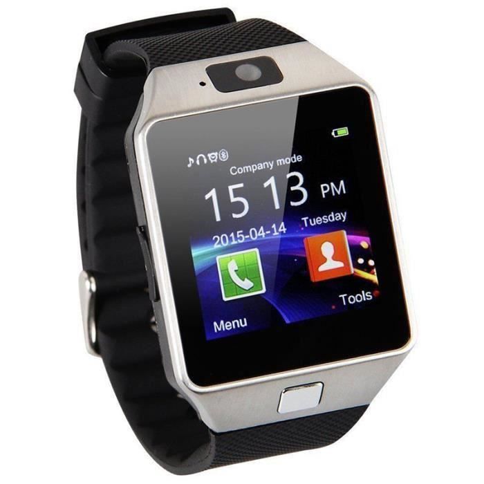 Bluetooth montre Smart Watch Phone DZ09 support de la carte SIM de TF Caméra HD Sync appel SMS pour Android Phone -argent