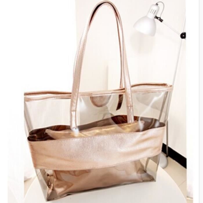 Femme sac à main Sac de plage transparent avec sac intérieur - Champange