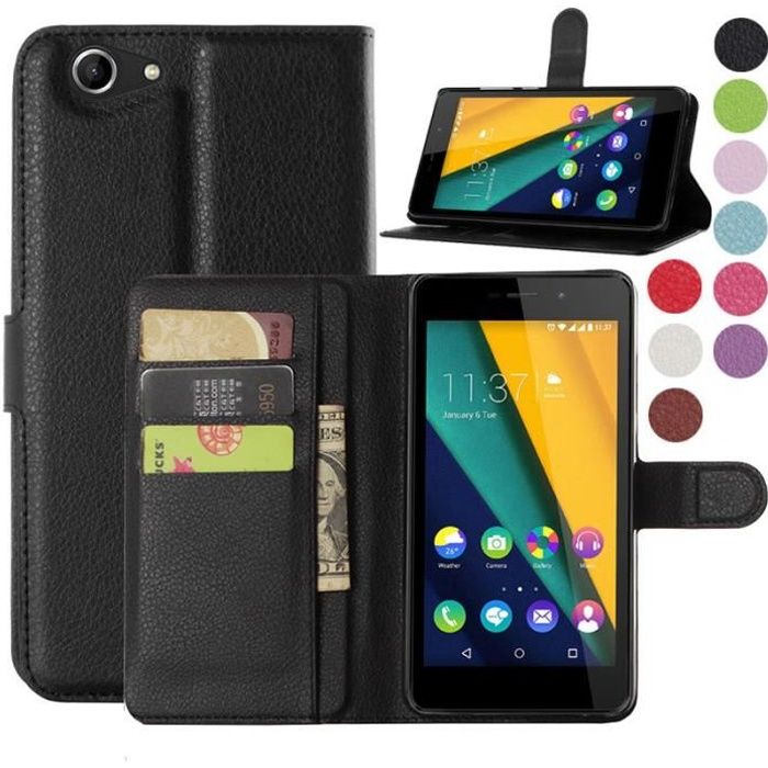 Wiko PULP 4G Housse Coque Etui Portefeuille Support, Noir